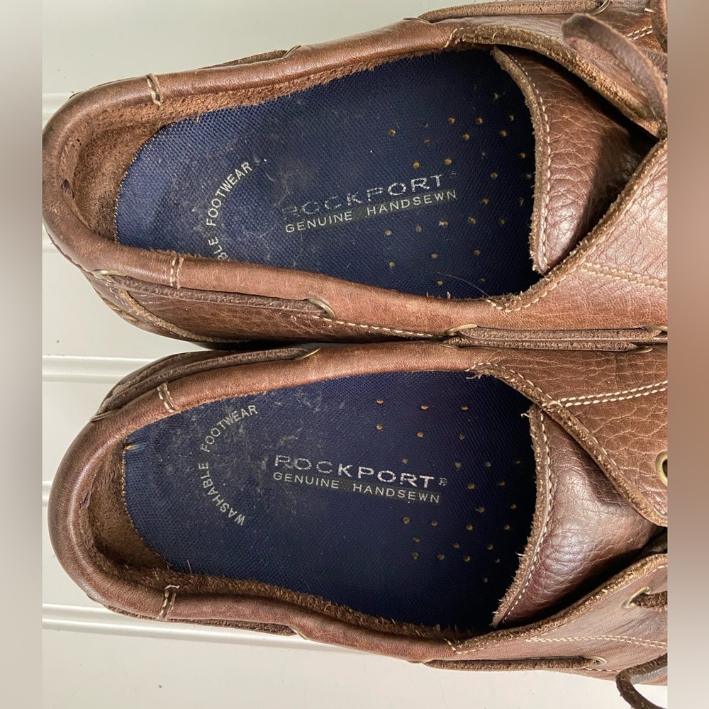 Rockport Mens Sz 11 M Brown Leather Genuine Handsewn Boat Shoes PreOwned Ex Cond - Picture 5 of 8